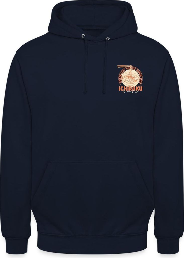 Spreadshirt Naruto Ichiraku Hidden Leaf Village Ramen Logo Uni Hoodie, S, Navy
