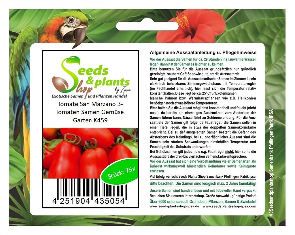 75x Tomate San Marzano 3 Gemüse Garten Pflanzen - Samen K459