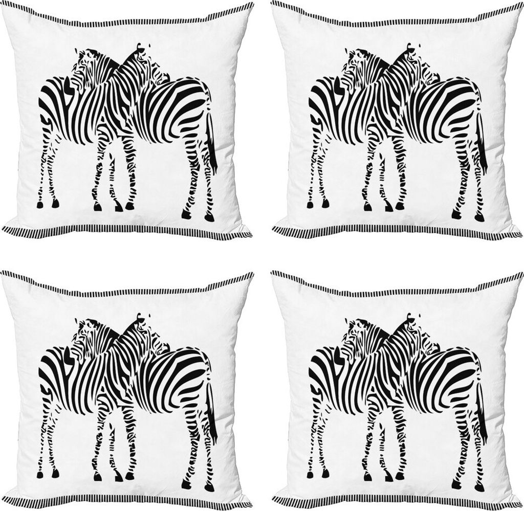 ABAKUHAUS Tierwelt Kissenbezug Set (4 Stück), 2 Zebras Silhouette, Moderner Doppelseitiger Digitaldruck, 40 cm x 40 cm, Schwarz und weiß