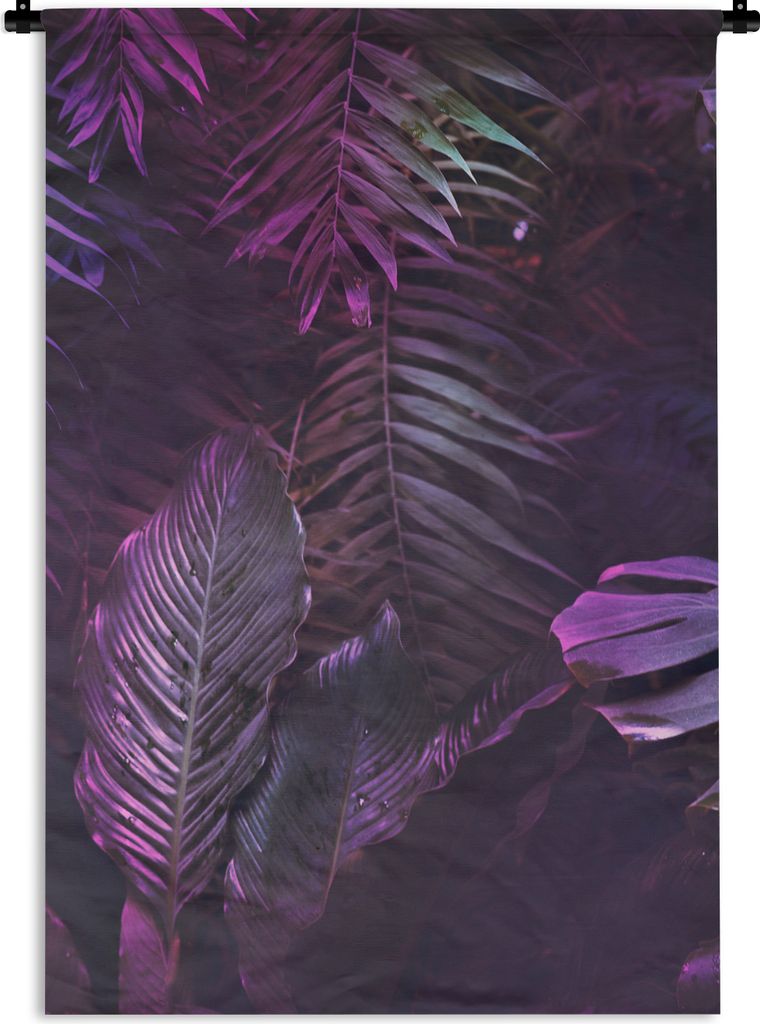 MuchoWow Wandteppich Wandbehang Dschungel - Blätter - Lila - Grün - Jungen - Mädchen - Kinder 90x135 cm Tapisserie Dekoration Wandtuch - Baumw...