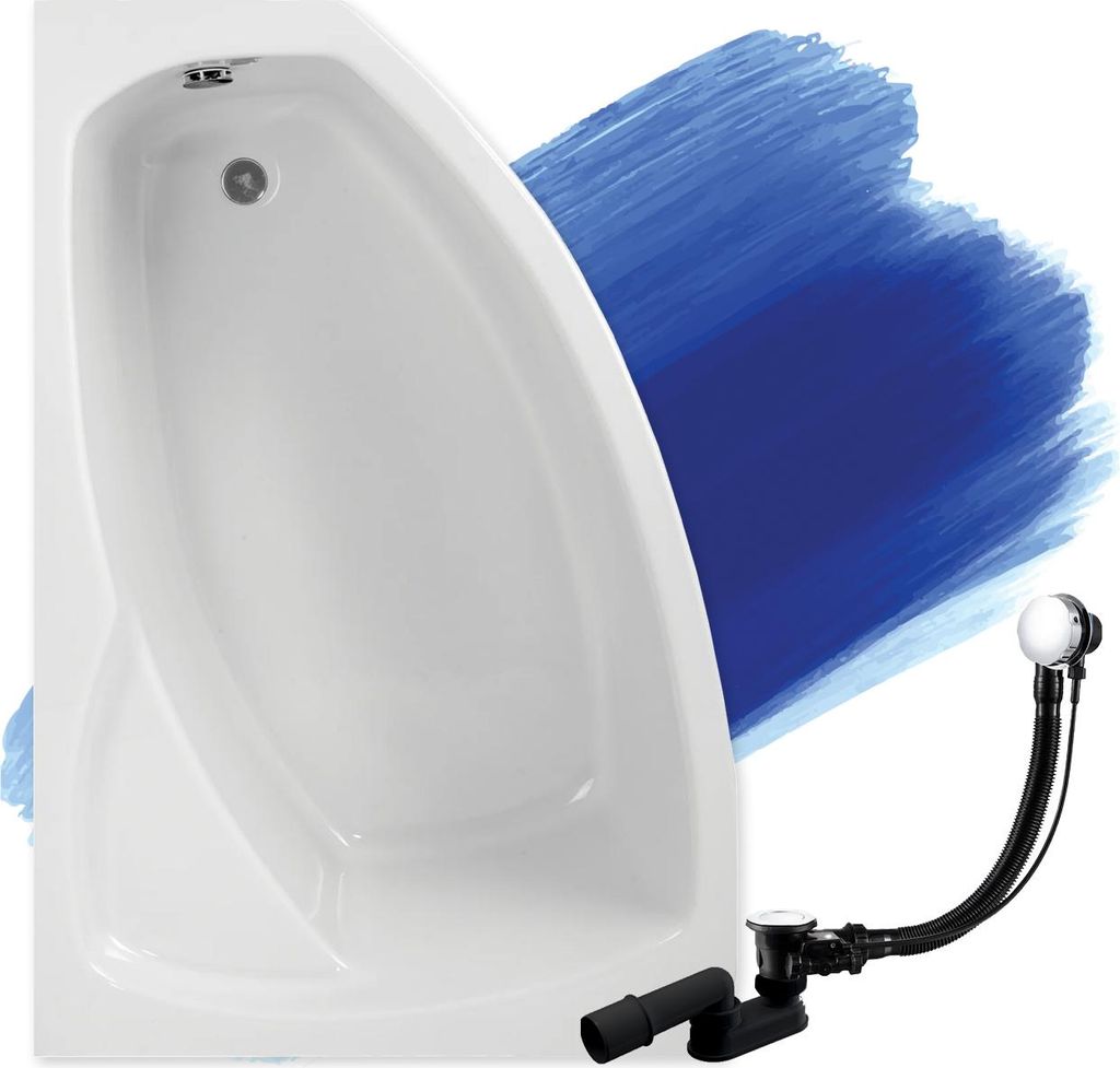BADLAND Eckbadewanne Badewanne Frida LINKS 150x90 mit Ablaufgarnitur und Füßen GRATIS ohne Verkleidung