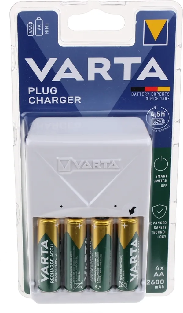 Caricabatterie Varta 57657 + 4 Pile AA 2600mAh - Ricarica Ultra Veloce