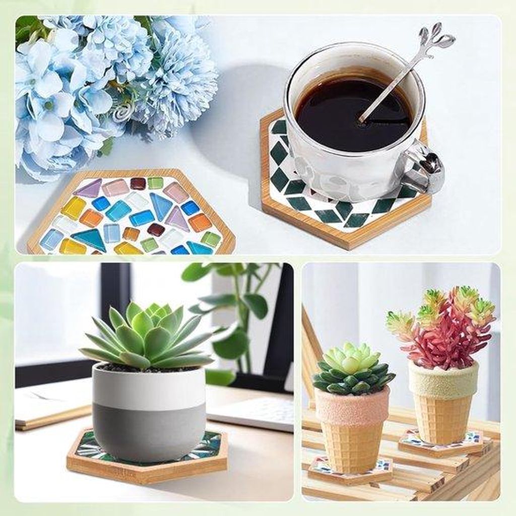 Bamboe Onderzetters für kreative Projekte - DIY-Mozaik-Set - Woonkamer Dekoration - 8er Set - Naturfarben - Holzoptik