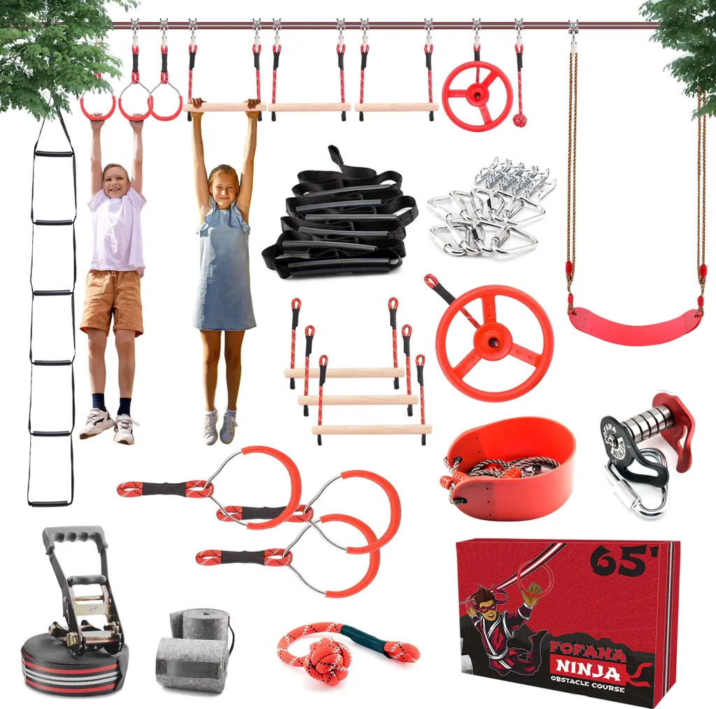 Kit Ninja Warrior Slackline Fofana 45 Pièces - Obstacles Sécurisés
