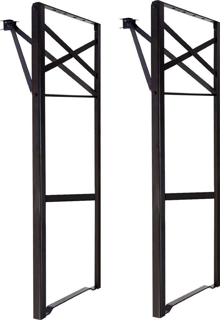 Two black metal table legs are shown against a white background.