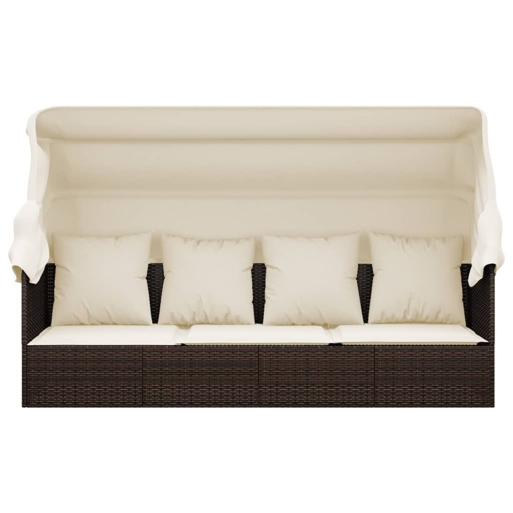 "2026 Aktion"Liegestuhl HOMMIE - Gartenliege - Outdoor-Loungebett - mit Dach und Kissen Braun Poly Rattan - 203x58x56 cm DEMöbel 5740908