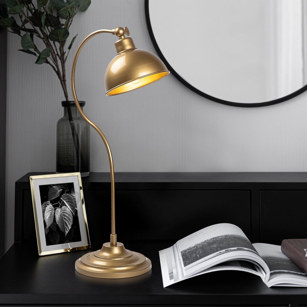 Opviq, Konika- Konika FLG, Gold, Schreibtischlampen, 19 x 29 x 58 cm, Metallkörper