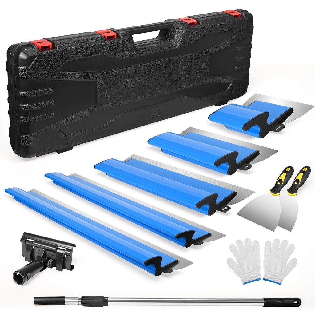Trockenbau Spachtelset - Skimming Blade 5-teilig - 15/25/40/60/80 cm - Flexibles Glätter Werkzeug - Extrudiertes Aluminium - Blau