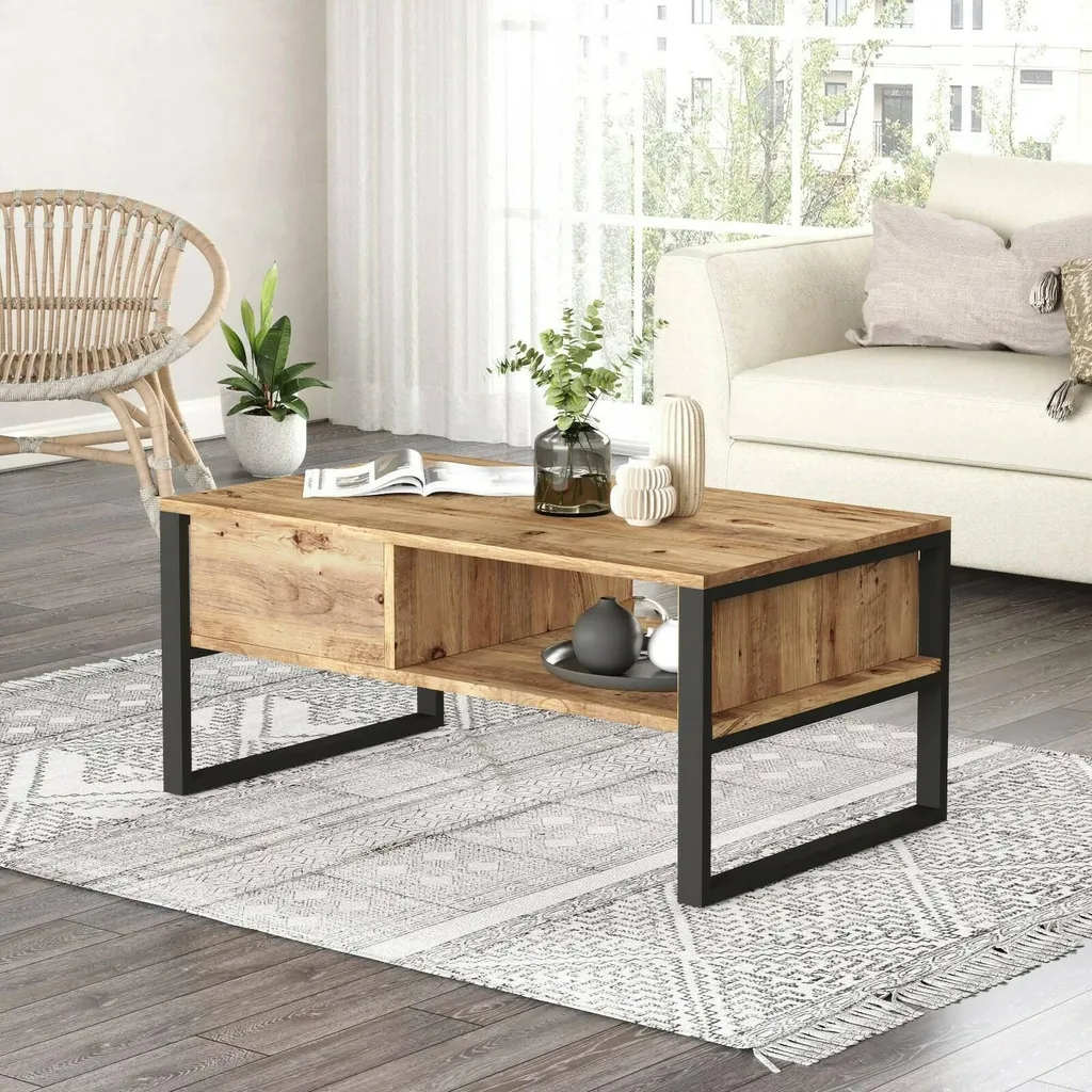 Table Basse Alfonsa 100x60x44 cm : Solution Salon Ordonné Chêne Marron - 5