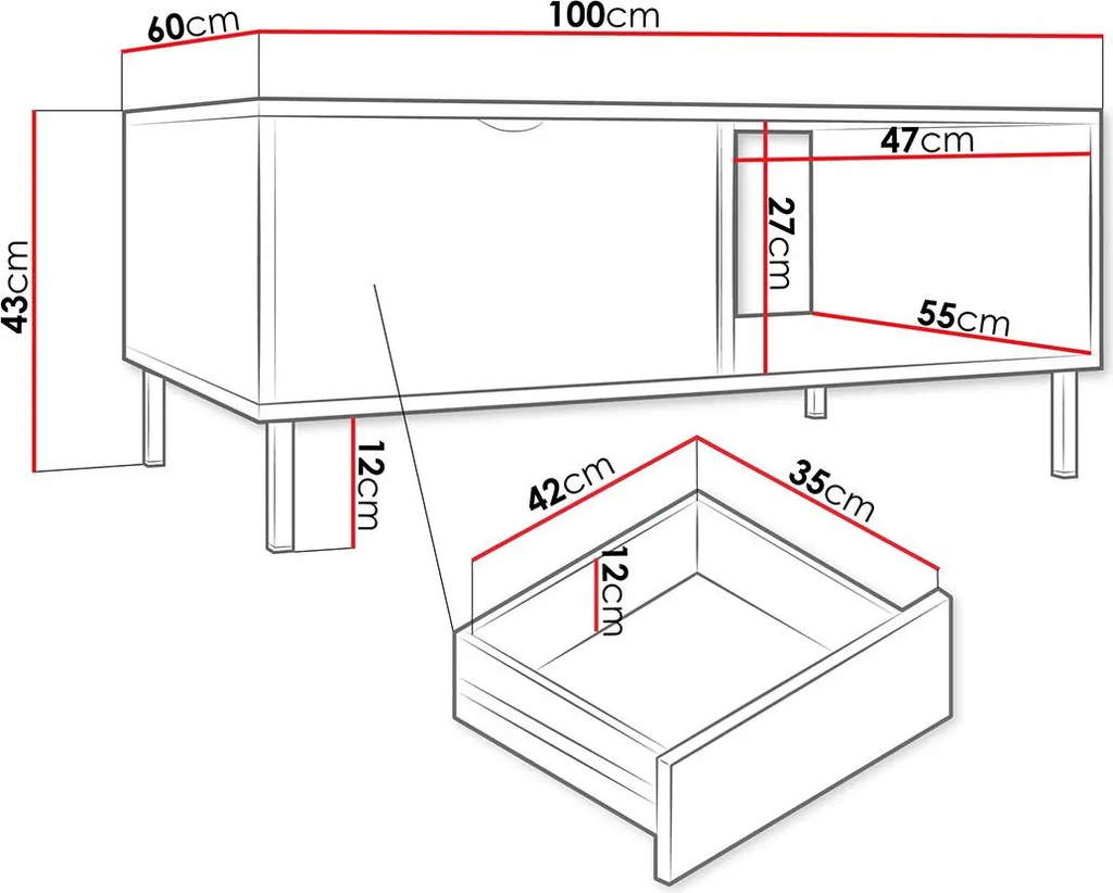 Table Basse pour Salon Moderne 100 cm Blanche et Dorée avec Rangement