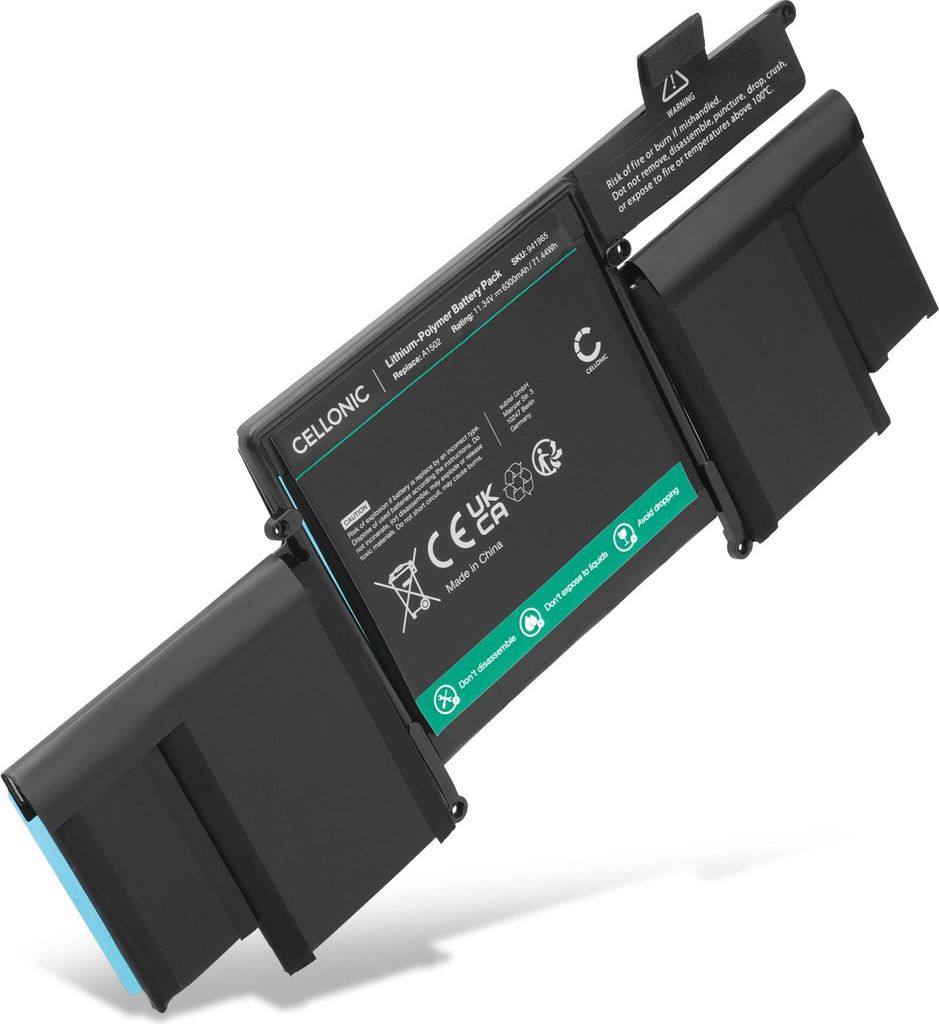 CELLONIC 1x Akku für Notebook Kompatibel mit Apple MacBook A1502, Macbook Pro 13 Late 2013 Retina, Macbook Pro 13 Mid-2014 Retina, A1502 - (6300mA...