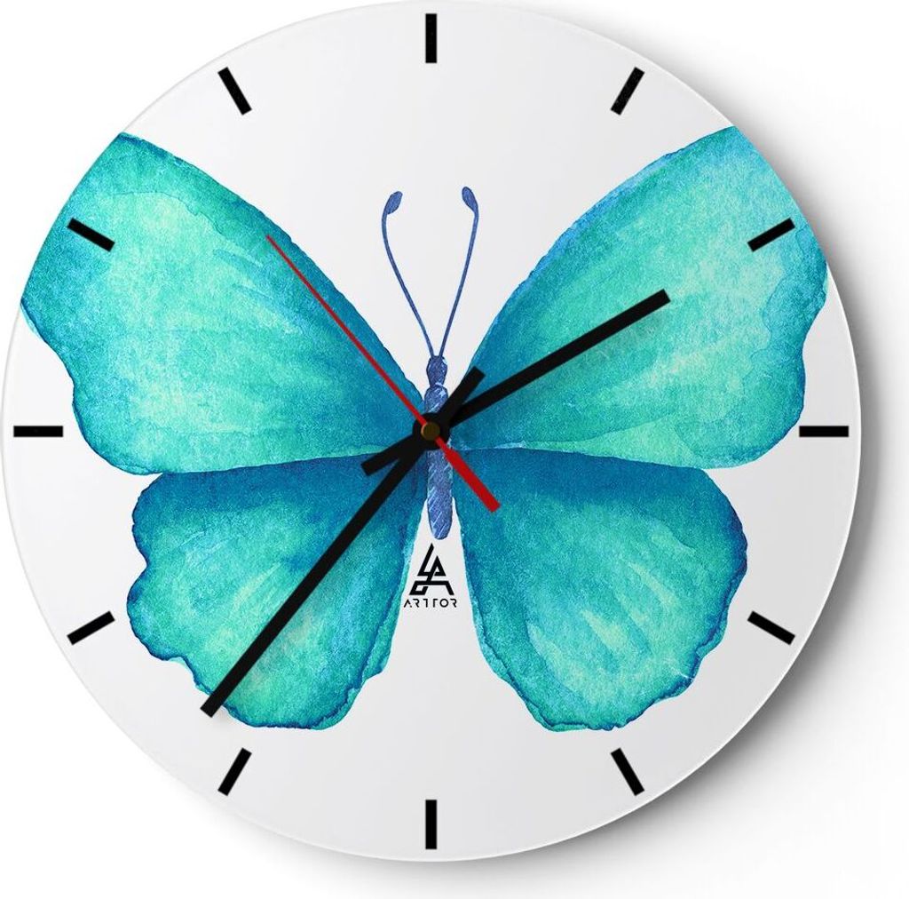 Wanduhr - Rund - Glasuhr - Schmetterlinge Fliegen Kindheit Sommer - 40x40cm - Schleichendes Uhrwerk - Lautlos - zum Aufhängen bereit - Dekoration ...