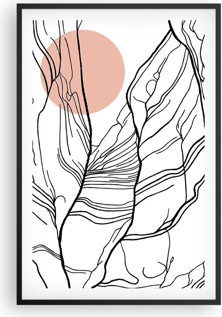 Gerahmtes Poster - Schwarzer Rahmen - Abstraktion Linien Sonne - 61x91,5 cm - Wand Bild - Wanddeko - Wandbilder - Kunstposter - Wandposter - Bilder...
