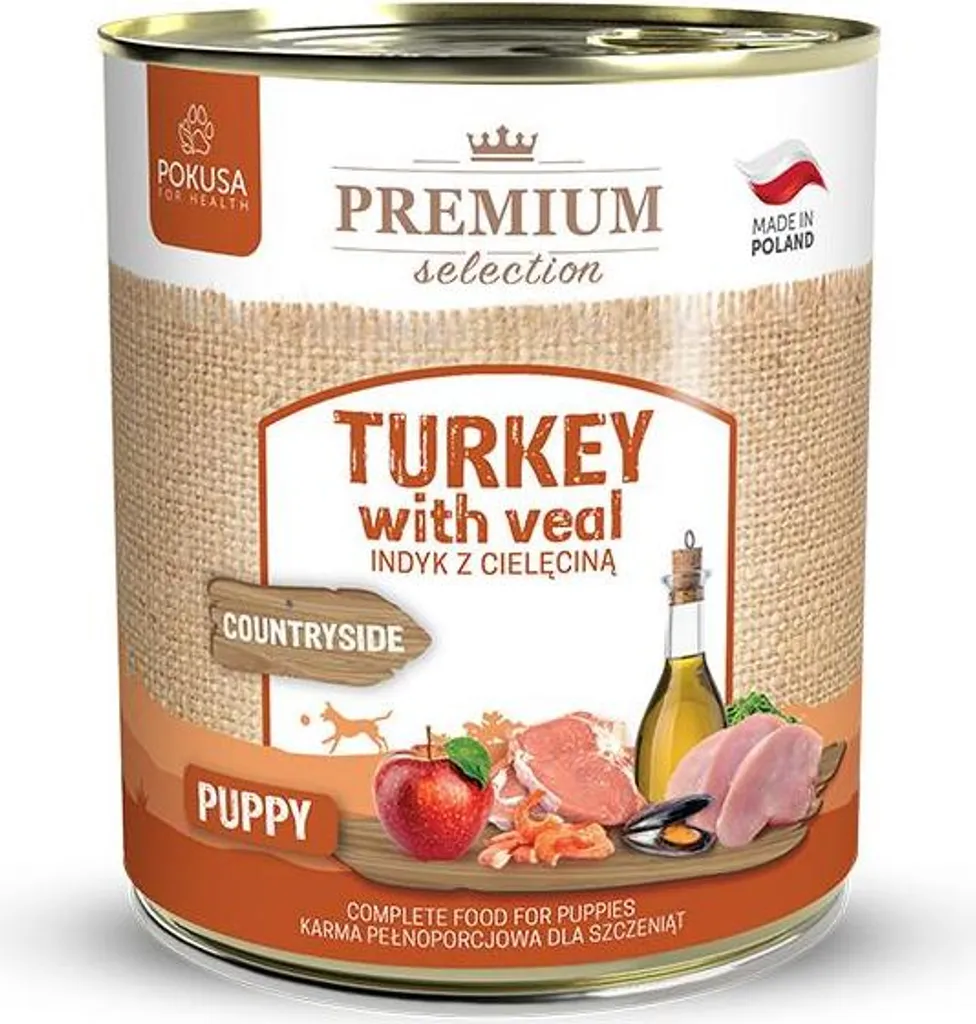 Nourriture Humide Chiots POKUSA Dinde et Veau 800g - Haute Teneur en Viande