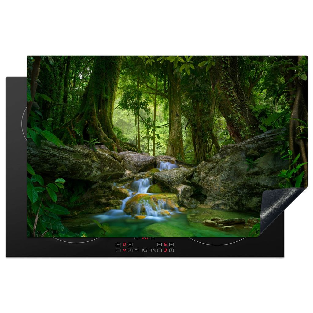 KitchenYeah Herdabdeckplatte Dschungel - Steine - Wasser - Natur - Pflanzen , 80x52cm, Küche Deko, Glaskeramikkochfeld Herdabdeckung, Abdeckplat...