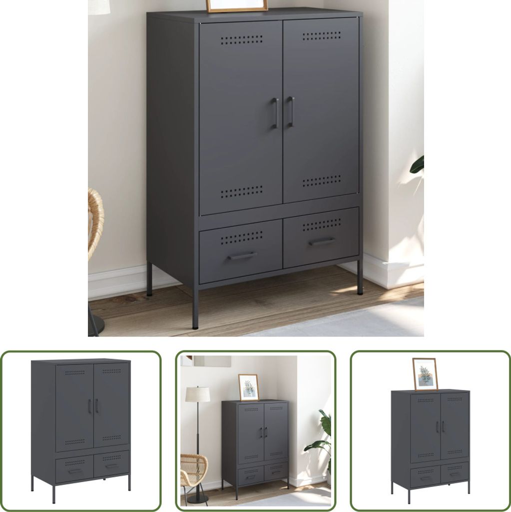 The Living Store Highboard Anthrazit 68x39x101,5 cm Kaltgewalzter Stahl