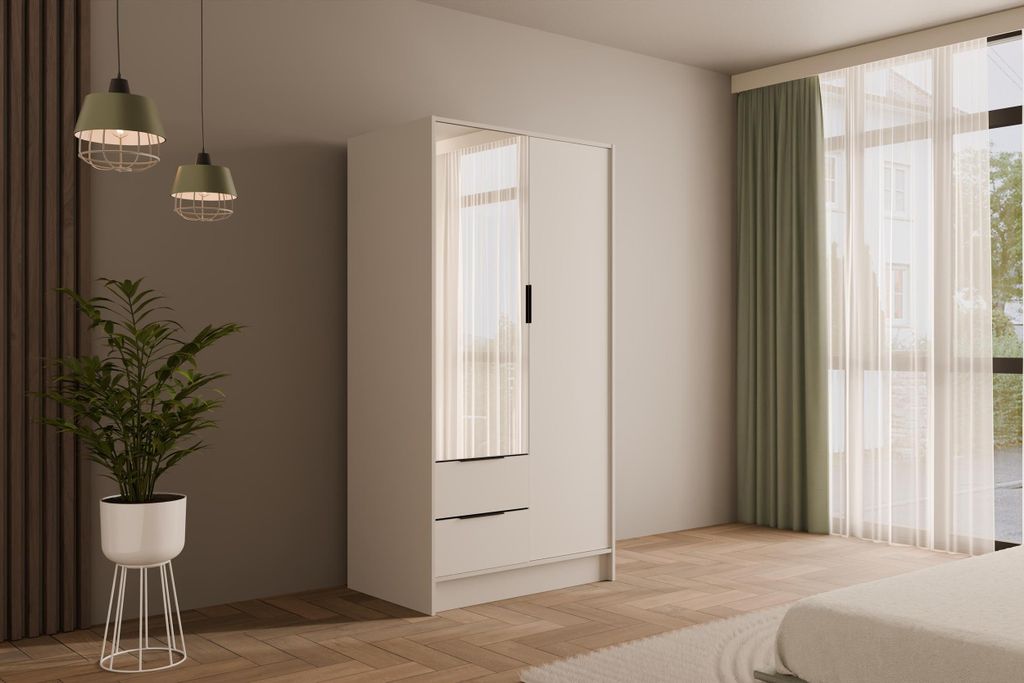 ALTDECOR Kleiderschrank mit Spiegel und Flügeltüren, Garderobenschrank mit viel Stauraum, Vielseitiger Drehtürenschrank, Schrank KOLIN 100x200 c...