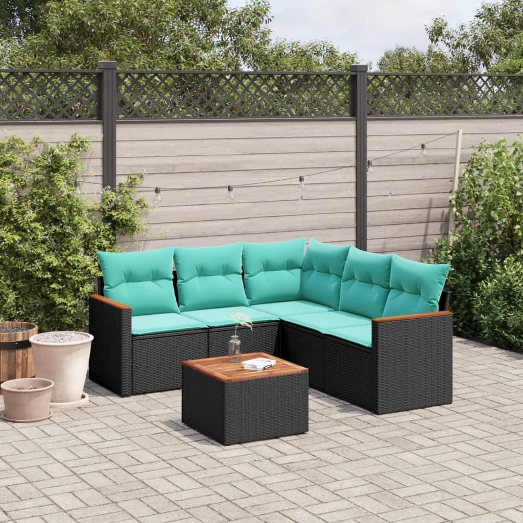 Maison Exclusive - 6-teiliges Gartensofa-Set mit Kissen, schwarzes Polyrattan