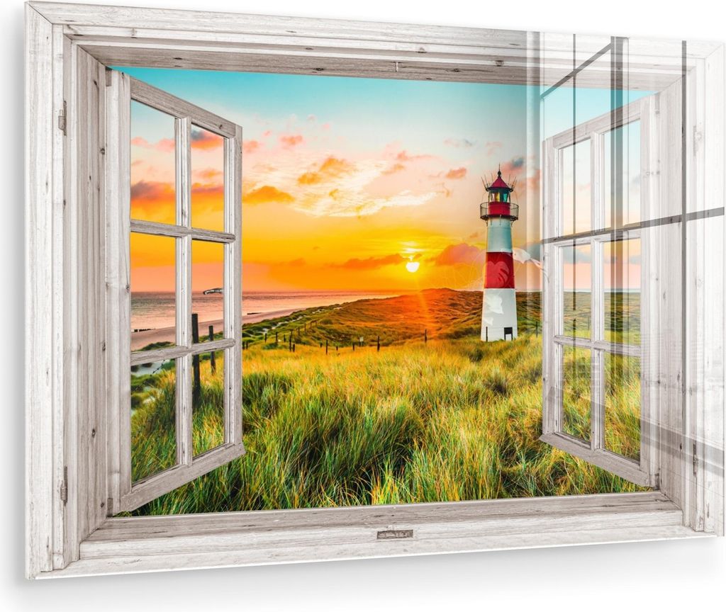MuchoWow Glasbilder - Bilder auf Wandbild - Foto auf Glas Ansichten - Leuchtturm - Landschaft - Natur - Ländlich - Strand 60x40 cm Wanddekoration ...