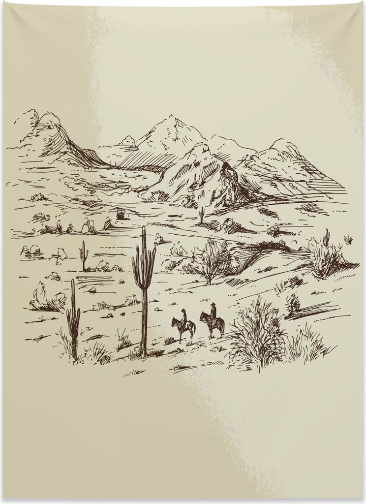 Abakuhaus amerikanisch Wandteppich, Wild West Cowboys aus Weiches Mikrofaser Stoff Kein Verblassen Klare Farben Waschbar, 110 x 150 cm, Beige Schwarz