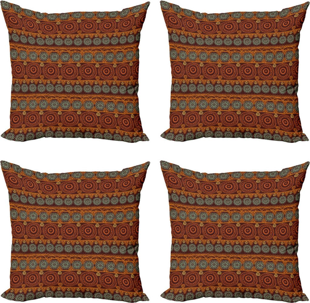 ABAKUHAUS Erdfarben Kissenbezug Set (4 Stück), Primitive Floral, Moderner Doppelseitiger Digitaldruck, 40 cm x 40 cm, Mehrfarbig