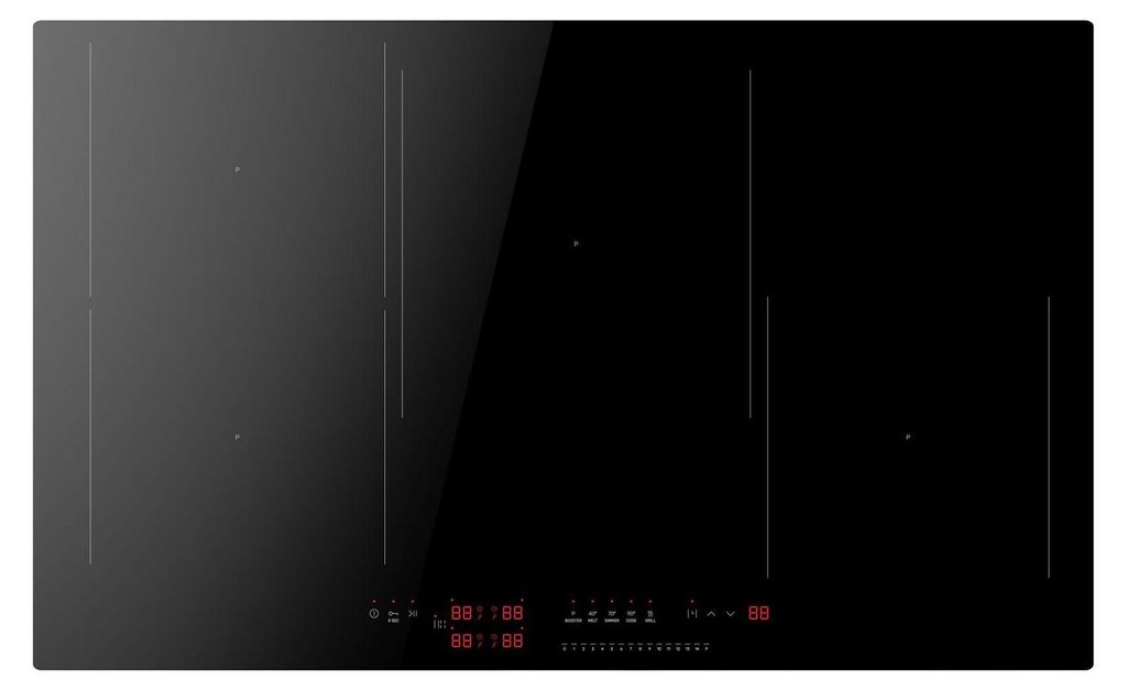 A top-down view of a black induction cooktop.