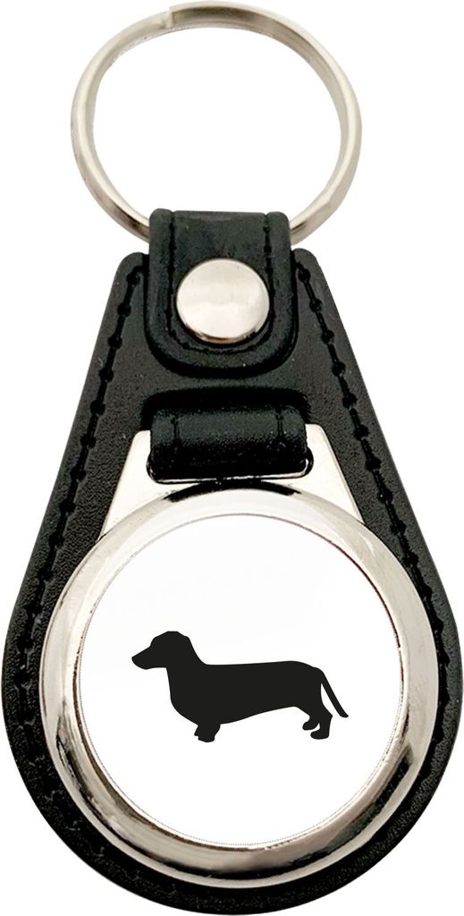 Huuraa Anhänger Dackel Silhouette Geschenk Metall mit Kunstleder Einkaufswagenlöser Dackel Präsent