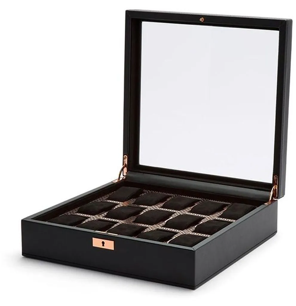 Coffret Wolf Axis pour 15 montres : Écrin de luxe rotatif en cuir