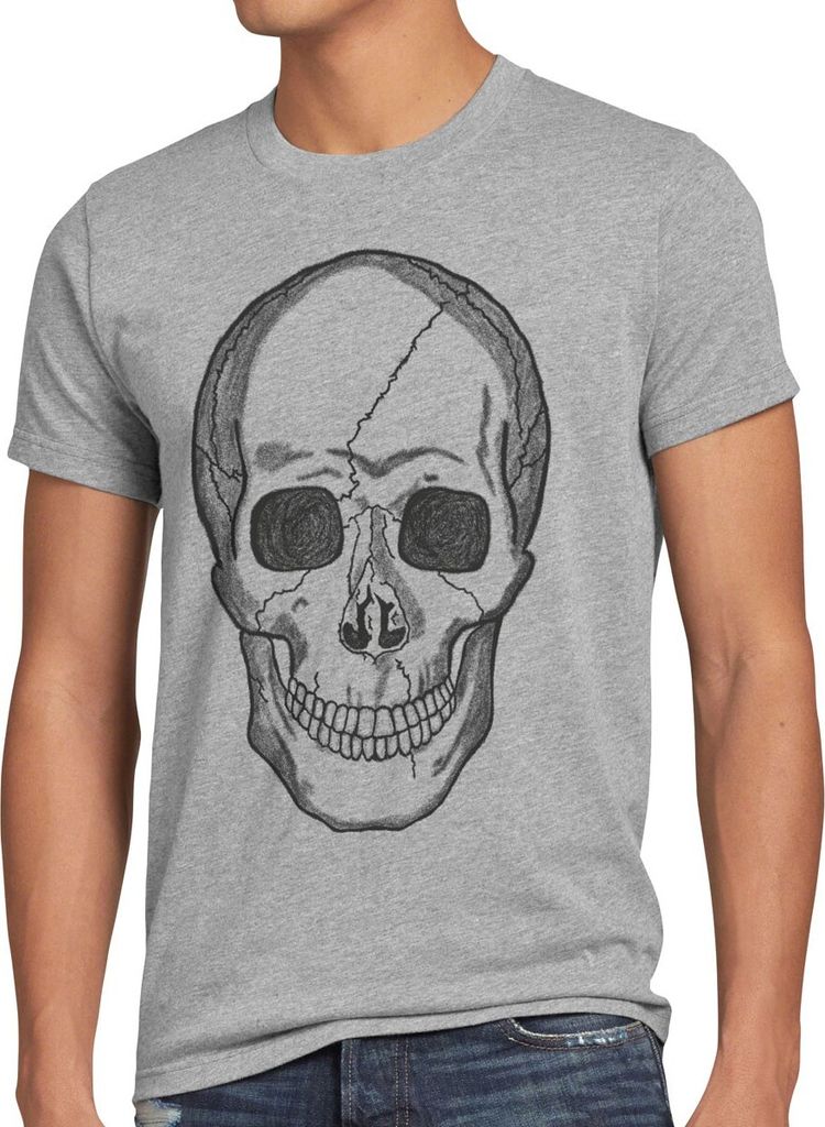 style3 Totenkopf T-Shirt Herren Biker Rocker Punk Tattoo