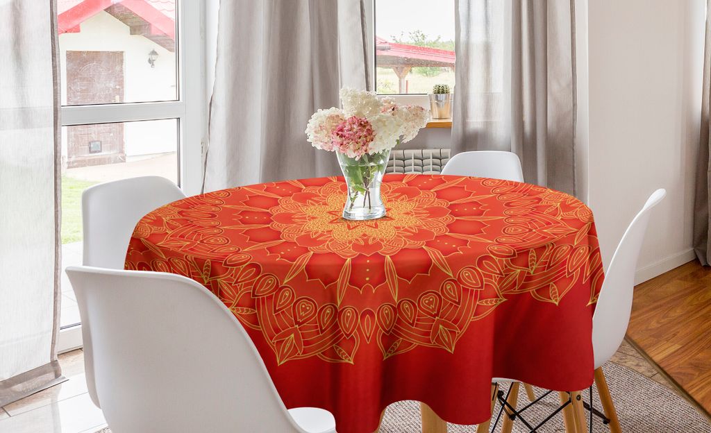 ABAKUHAUS Mandala Runde Tischdecke, Komplexe Exposure-Wirbel, Kreis Tischdecke Abdeckung für Esszimmer Küche Nachbildungation, 150 cm, Mehrfarbig
