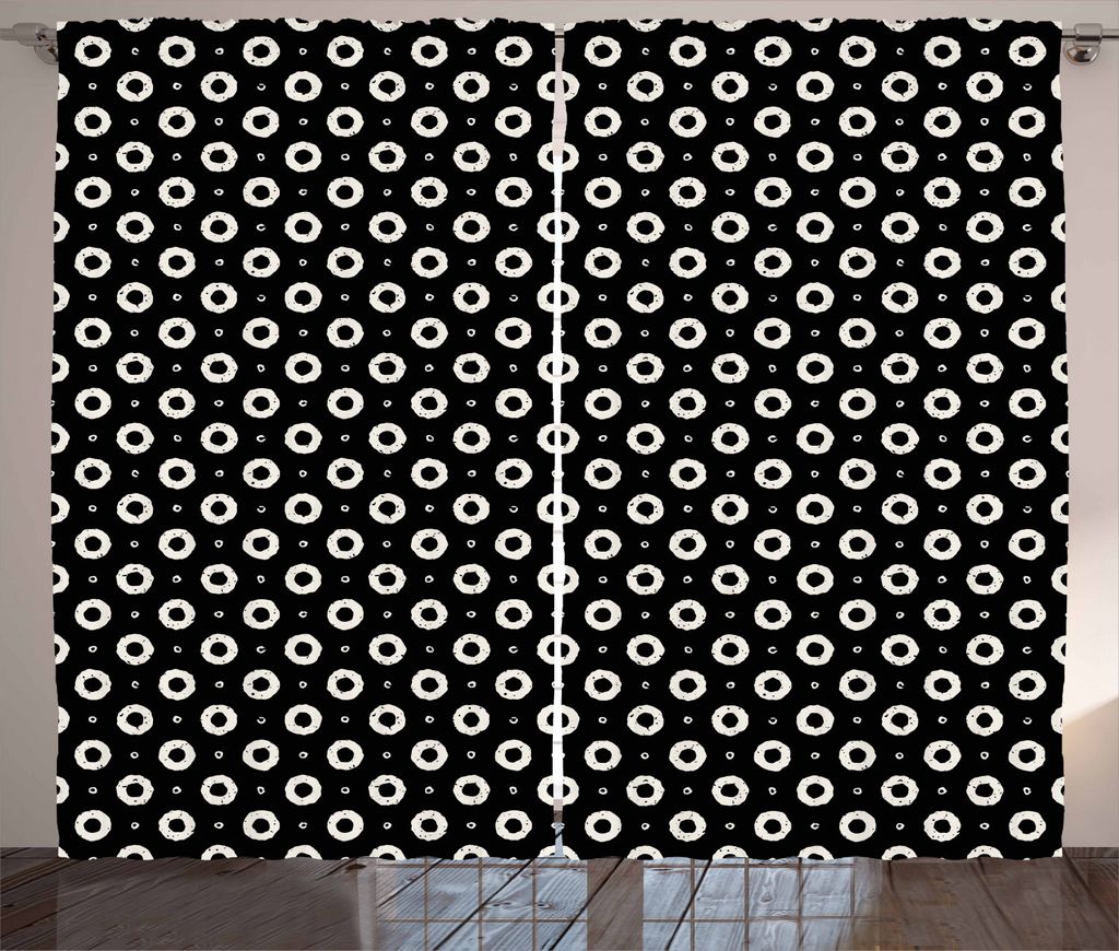 ABAKUHAUS Schwarz und weiß Rustikaler Gardine, Donut-Formen, Schlafzimmer Kräuselband Vorhang mit Schlaufen und Haken, 280 x 225 cm, Weiß und Sc...