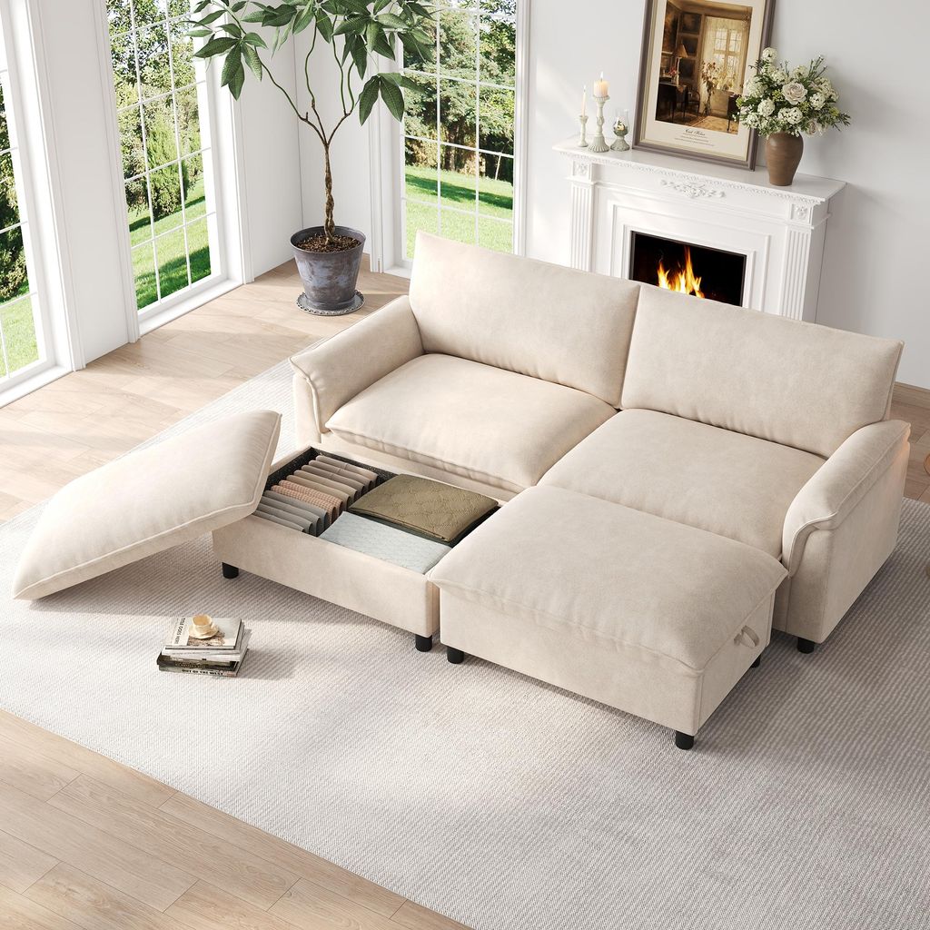 STILVORA Modulares Sofa als Cloud-Sectional in U-/Eckform mit Deep-Seat und hoher Rückenlehne, Wohnzimmersofa mit 2 beweglichen Fußhockern, Eckso...
