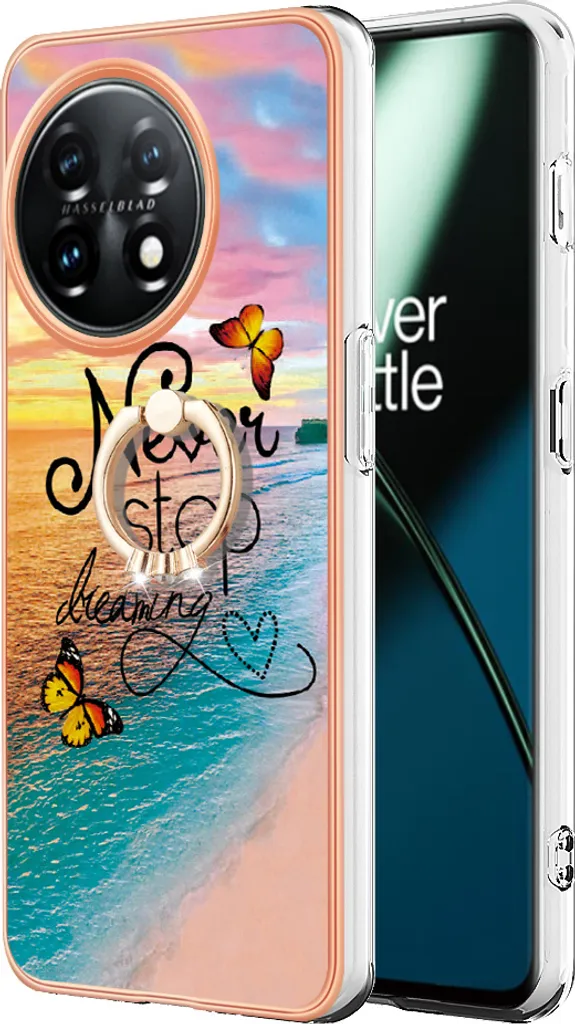 Custodia per OnePlus 11, custodia protettiva in silicone TPU a fantasia con supporto ad anello Oro