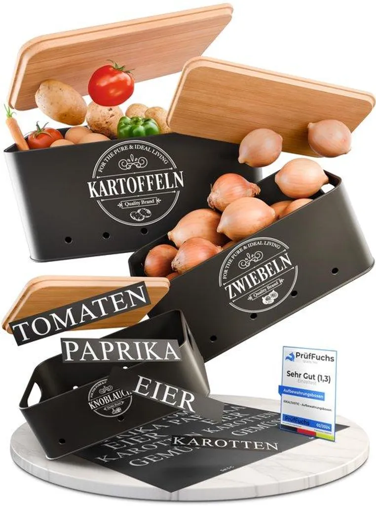 Lot de 3 Boîtes de Conservation Pommes de Terre et Oignons avec Aération