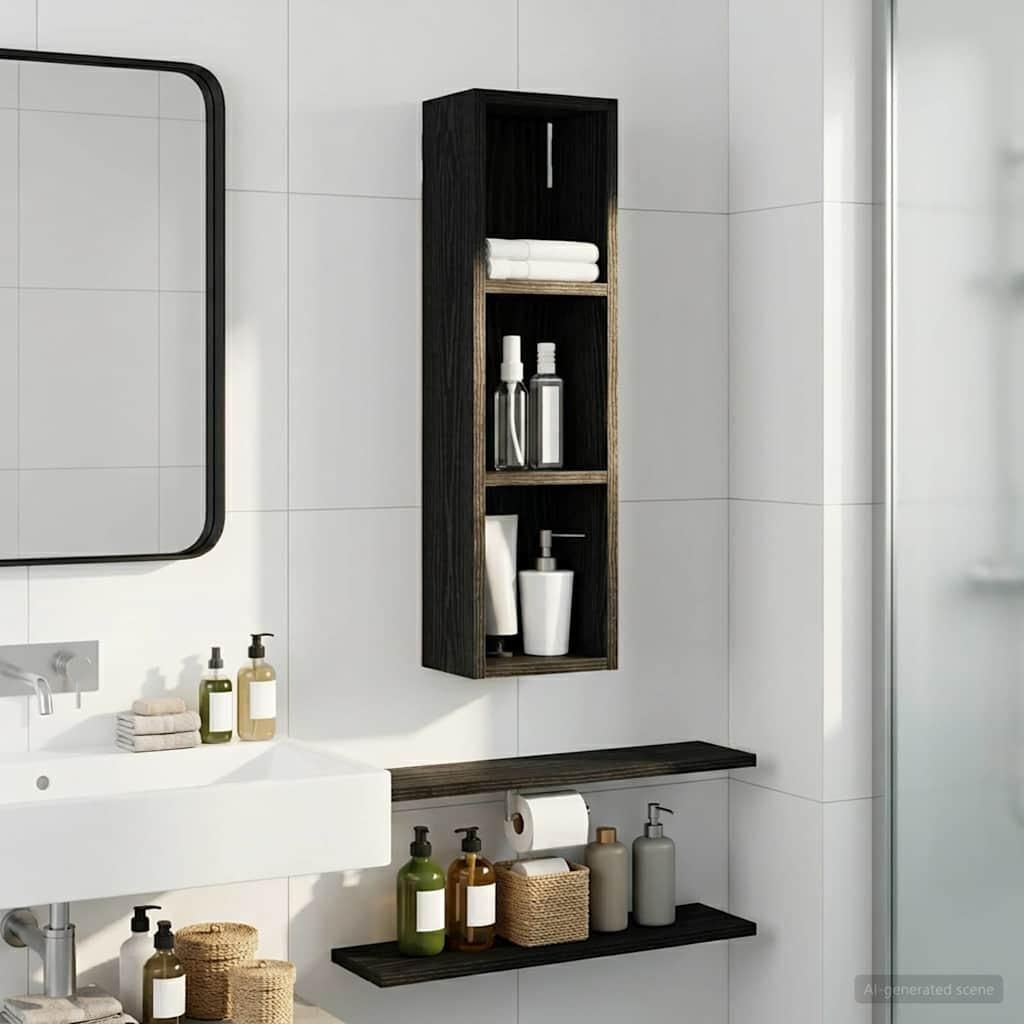 Badezimmer-Wandschrank mit Regal Schwarze Eiche 20 x 14 x 70 cm - Badspiegel DE1915