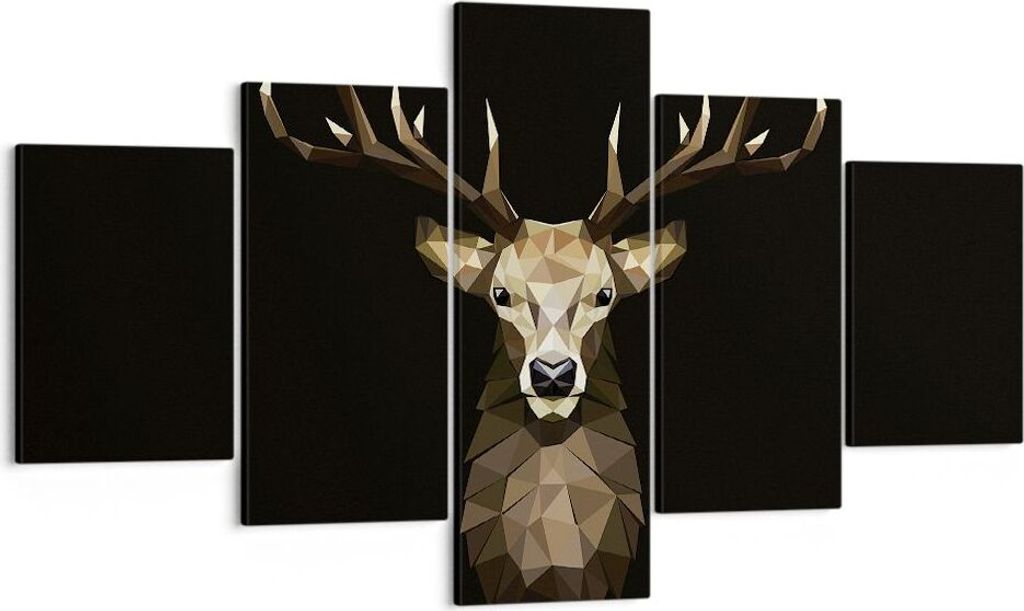 Bild auf Leinwand - Leinwandbild - 5 Teile - Geometrisch Hirsch Modern - 125x70cm - Wand Bild - Wanddeko - Wandbilder - Leinwanddruck - Bilder - Wa...