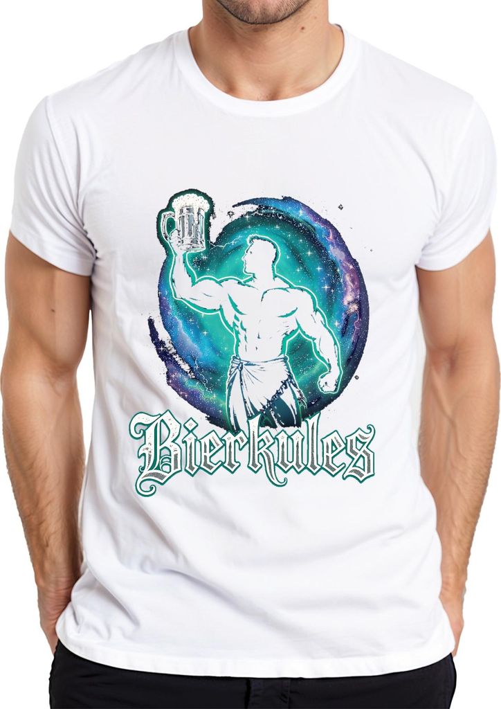 Bierkules Bierkrug Muskelmann Karneval Bierliebhaber Herren T-Shirt, Weiß, S