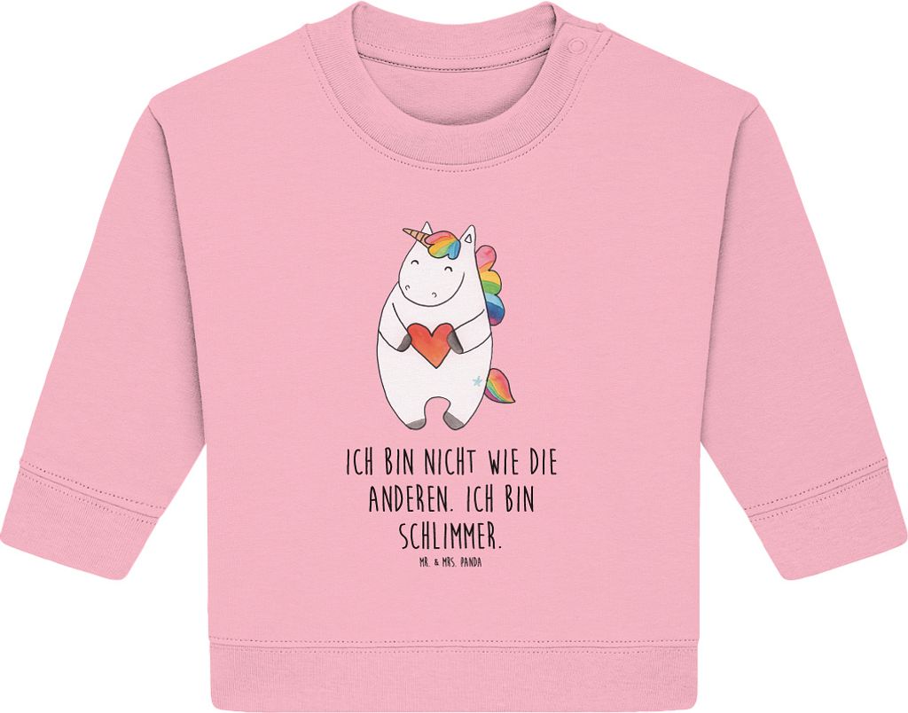 Mr. & Mrs. Panda Organic Baby Pullover Einhorn Herz 12. - 18. Monat - Baumwolle Pink - Geschenk, Anders, Unicorn, Einhörner, Freundin, Bullover, W...