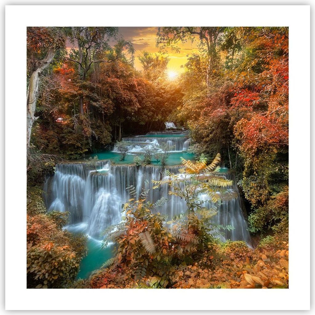 Poster - Poster ohne Rahmen - Park Wasserfall Wasser - 50x50 cm - Wand Bild - Wanddeko - Wandbilder - Kunstposter - Wandposter - Bilder - Kunstdruc...