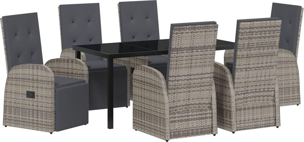 Eleganten-Stil 7-teiliges Garten-Essset mit Kissen Grau Poly-Rattan - Gartenstühle DE570290
