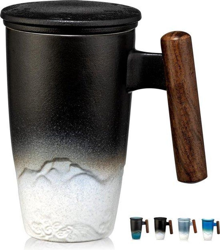 Keramische Theekanne mit Holzgriff und Deckel, 400 ml, Schwarz