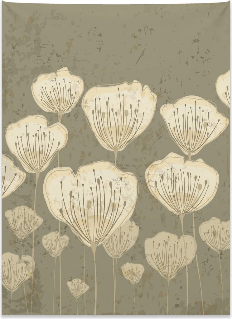 Abakuhaus Blumen Wandteppich, Pastell getont Blüten aus Weiches Mikrofaser Stoff Kein Verblassen Klare Farben Waschbar, 110 x 150 cm, Taupe