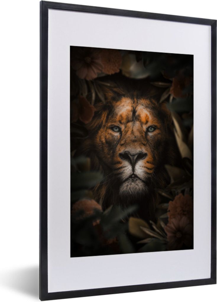 MuchoWow MuchoWow Gerahmtes Poster Löwe - Dschungel - Schwarz 40x60 cm - Poster mit zchwarzem Bilderrahmen - Poster in Rahmen