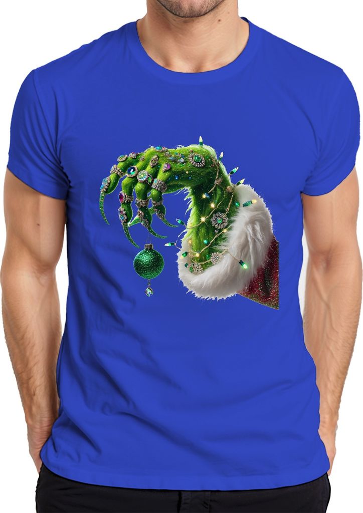 Grinch Hand Weihnachtskugel Christbaum - Weihnachten Christmas Xmas Herren T-Shirt, Blau, XL