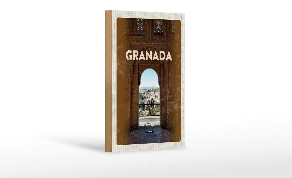 Holzschild Reise 12x18 cm Retro Granada Spain Architektur Dekoration