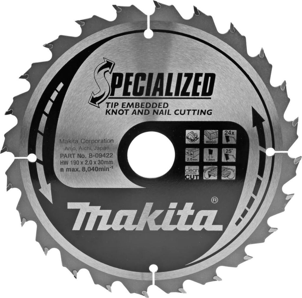 Makita Kreissägeblatt, Eingebettete Schneide 190 x 30 mm - 24 Zähne