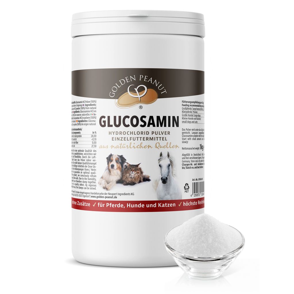 GOLDEN PEANUT Glucosamin HCl Pulver 1 kg - Katze, Hund & Pferd, ohne Zusätze, organischer Ursprung