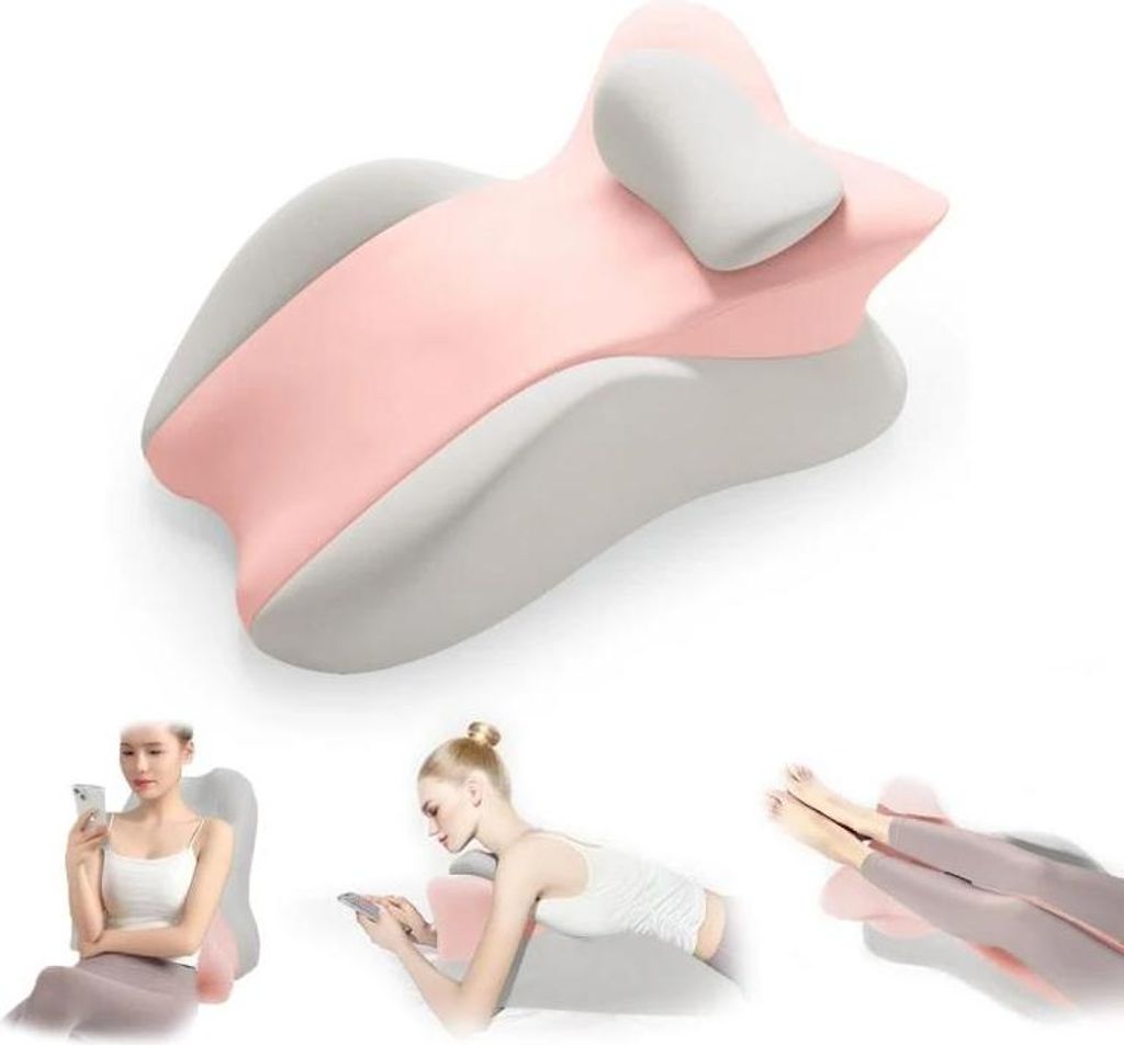 (Rosa-Grau)Memory-Schaum Nackenkissen für Erwachsene in Bauchlage – Ergonomisches Keilkissen für Bauchschlafen, Lesen sowie Rücken- und Na...