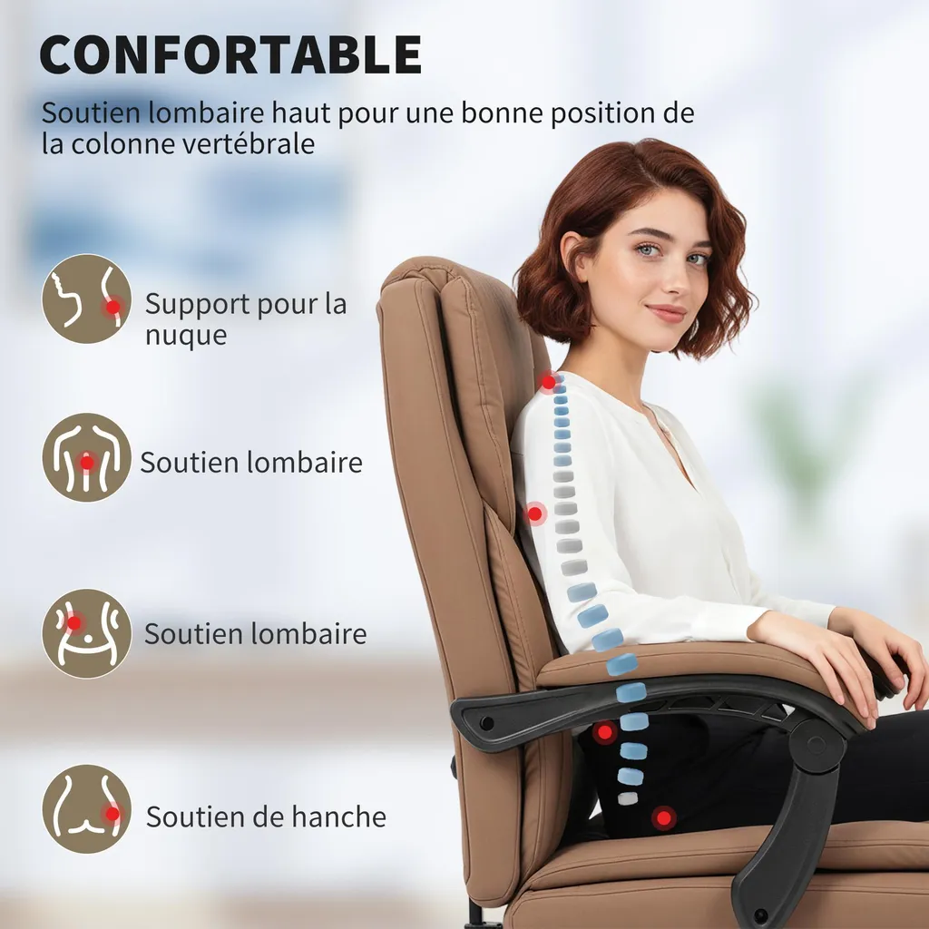 Fauteuil de bureau ergonomique marron ajustable pour ordinateur - 6