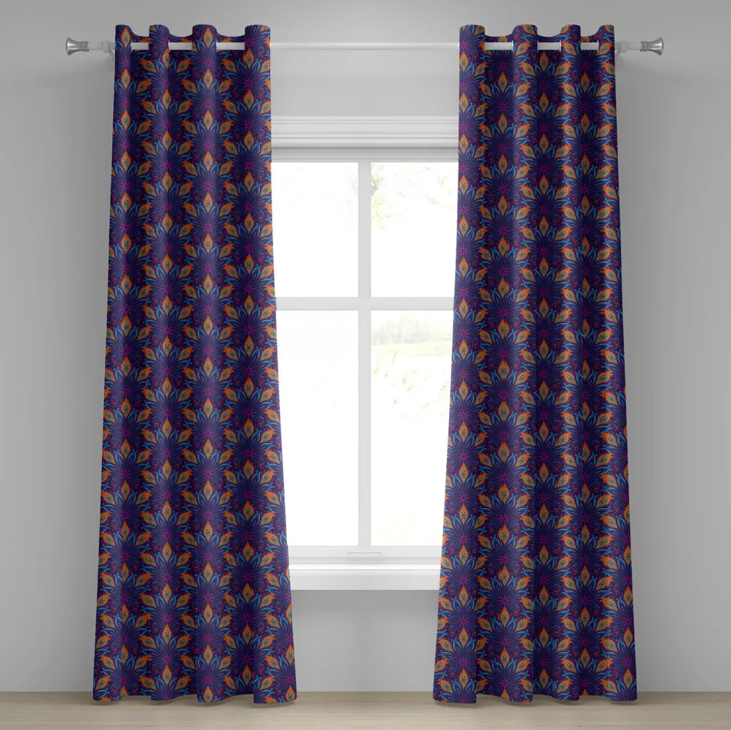 Labhanshi Tenda A Pacchetto Con Motivo Mandala Oro Ombré - 2 Pannelli In Cotone 100% - Dimensioni 104x208 Cm - Arredo Da Finestra Leggero E Traspirante - 3